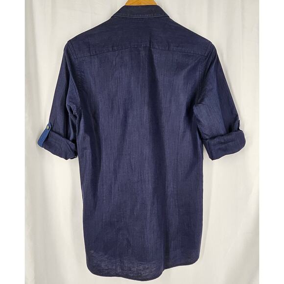 TED BAKER LONDON BUTTON-UP DRESS SHIRT – LONG SLEEVE – SIZE MEDIUM – DARK DENIM - Picture 9 of 16